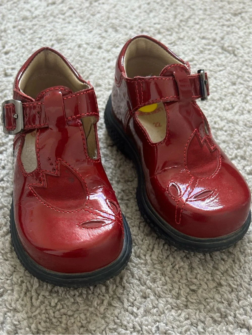 Girls' Red Patent T-Strap Dress Shoes with Buckle